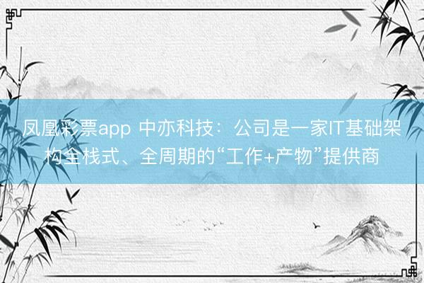 凤凰彩票app 中亦科技：公司是一家IT基础架构全栈式、全周期的“工作+产物”提供商