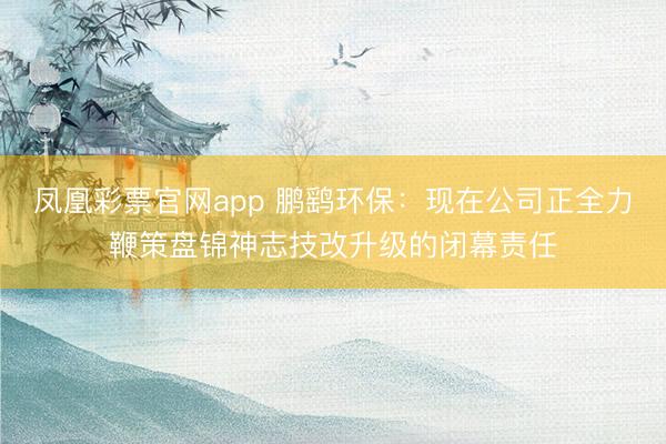 凤凰彩票官网app 鹏鹞环保：现在公司正全力鞭策盘锦神志技改升级的闭幕责任